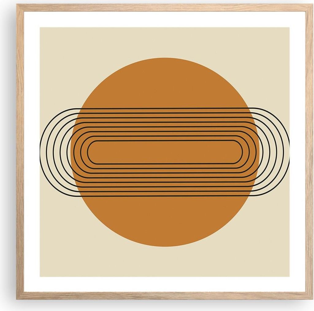 Gerahmtes Poster - Rahmen in heller Eiche - Stück Geometrisch Orange - 60x60 cm - Wand Bild - Wanddeko - Wandbilder - Kunstposter - Wandposter - B...