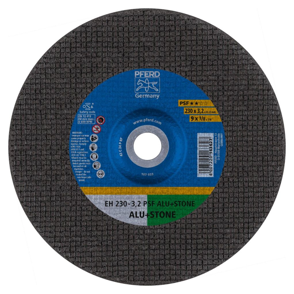 PFERD TOOLS Trennscheibe EH 230x3,2x22,23 mm gekröpft Uni.-Linie PSF ALU+STONE für Alu/NE-Met./Stein 25 Stk