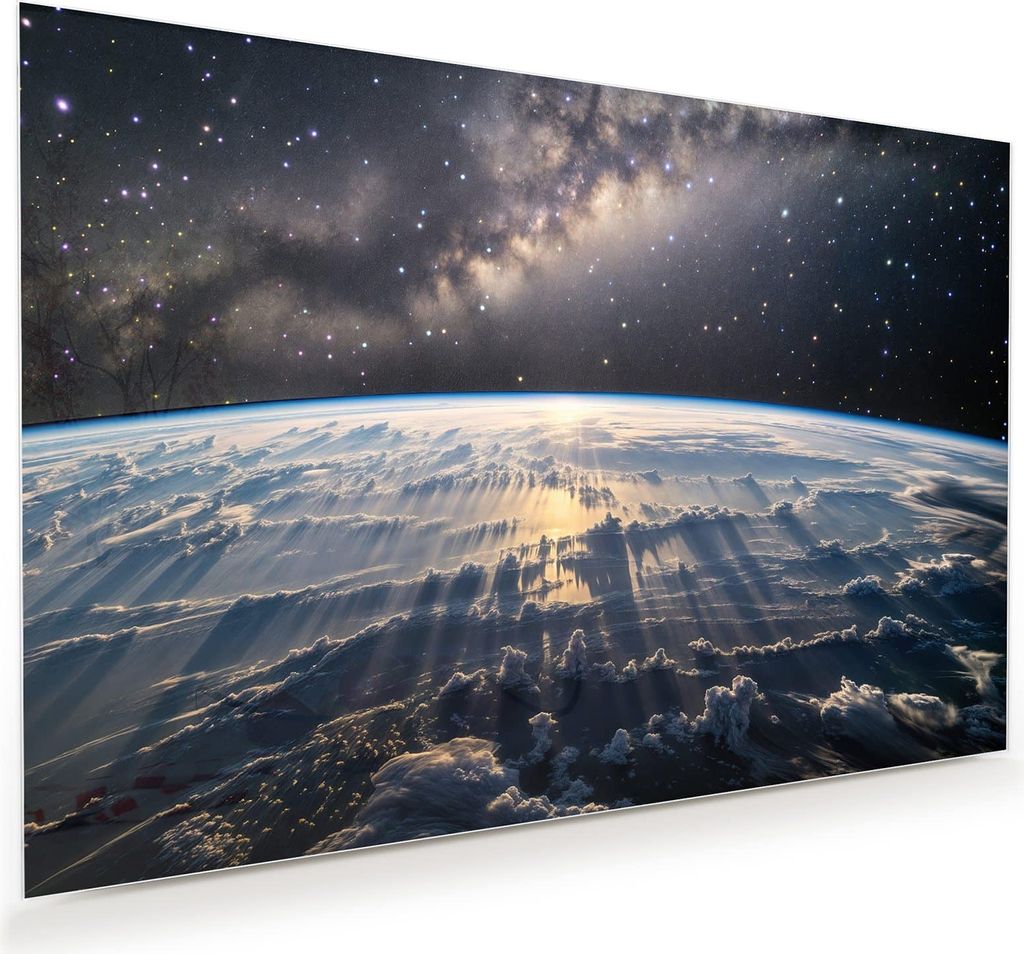 Glasbild 75x50cm in XXL für Wohnzimmer, Schlafzimmer Motiv Weltall Sonnenaufgang