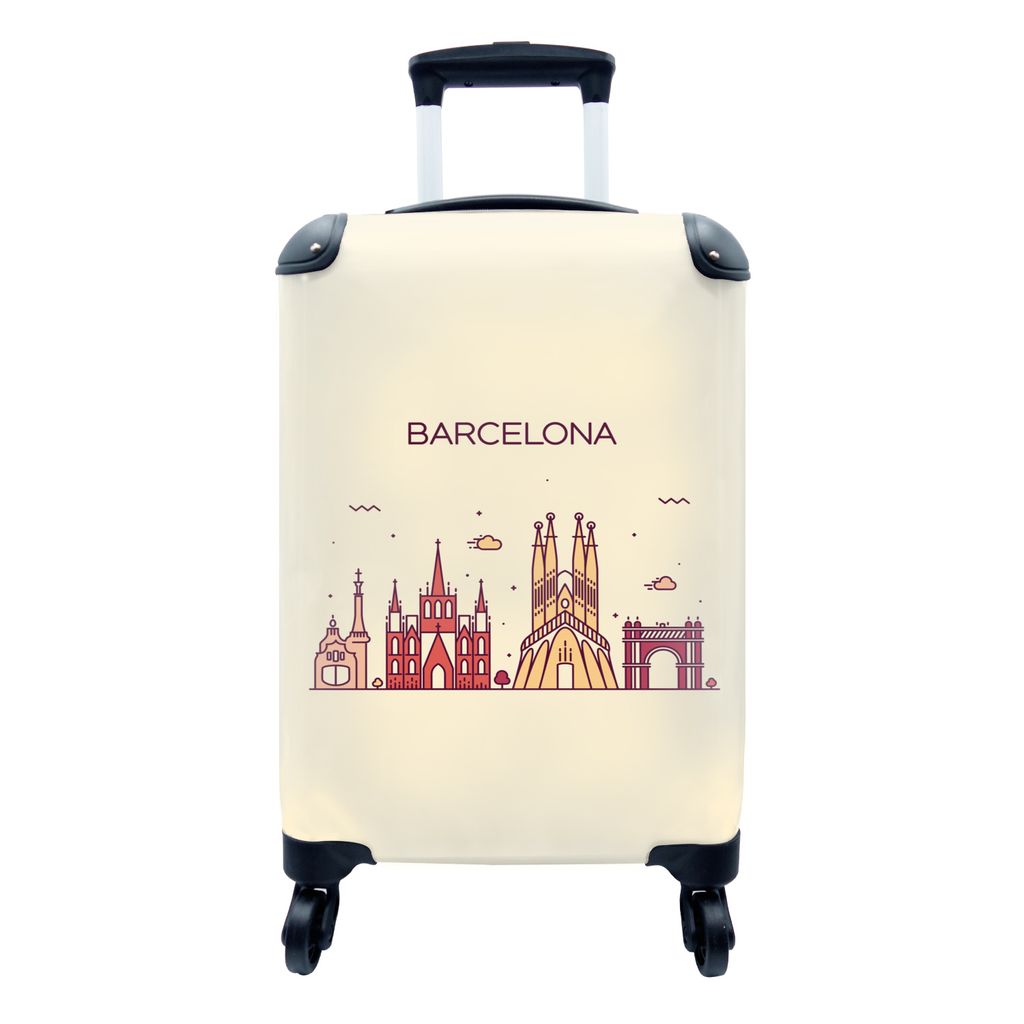 MuchoWow Koffer Handgepäck Trolley Rollkoffer Kleine Reisekoffer mit 4 Rollen - Barcelona - Skyline - Spanien - Cabin Size < 55x40x23 cm & 55x40...
