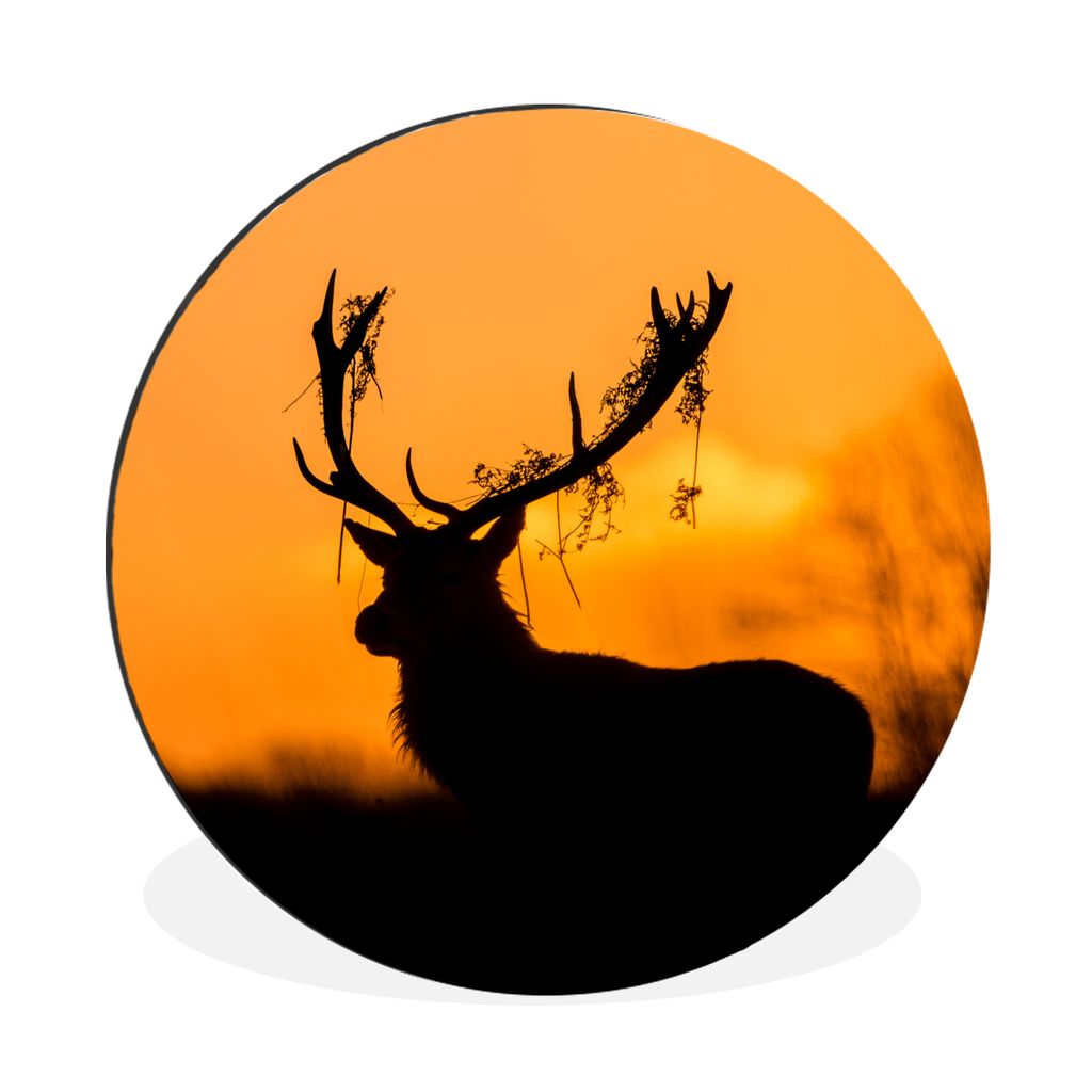 MuchoWow Aluminium Wandkreis Hirsch - Orange - Scherenschnitt - Tiere - Natur Ø 30 cm Wanddeko Modern Wohnzimmer - Wand Bild - Wohnzimmer - Rund...