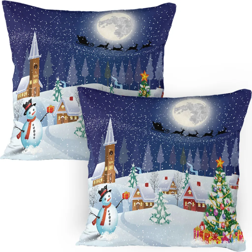 Set 2 Federe Natalizie ABAKUHAUS 80x80 | Microfibra Antimacchia Blu