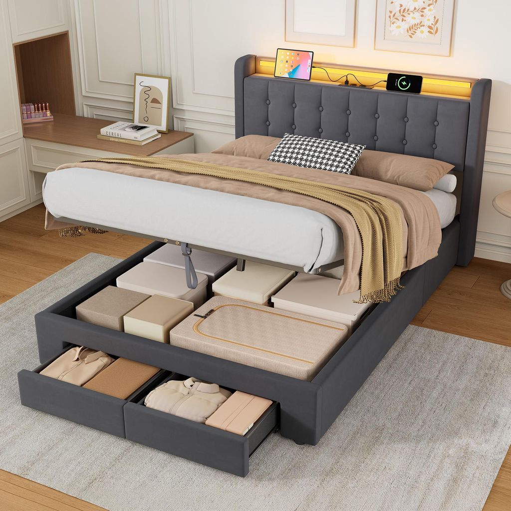 STILVORA Polsterbett 140x200cm Jugendbett Mit USB-Anschluss Produktbild 
