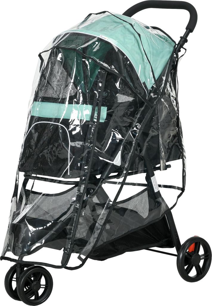 Haustierbuggy Hundebuggy, klappbar, mit Regenschutz, 2 Getränkehalter, Blau + Grün
