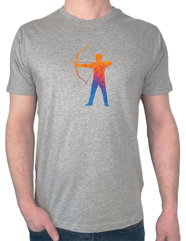 Huuraa Herren T-Shirt Bogenschießen bunte Silhouette XL Sport Grey Bio Baumwolle Fairtrade Herrenshirt Geschenkidee