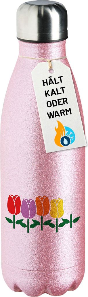 Huuraa Trinkflasche Tulpen Blüte 500ml Pink Edelstahl Wasserflasche Trinkflasche Geschenkidee