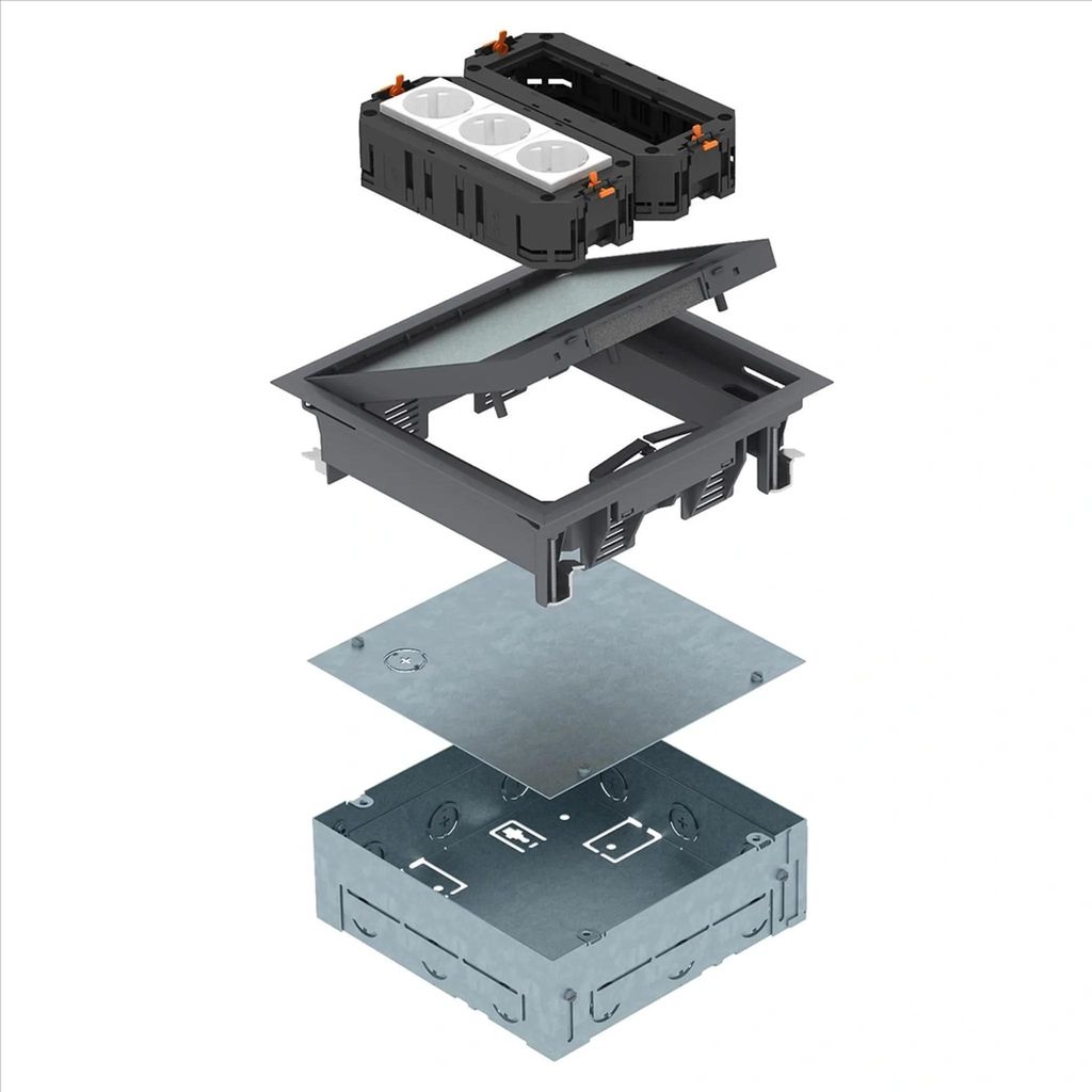 OBO Geräteeinsatz, Einbaugehäuse, 222x222x73mm, Polyamid, eisengrau, RAL 7011, 1 Stk.