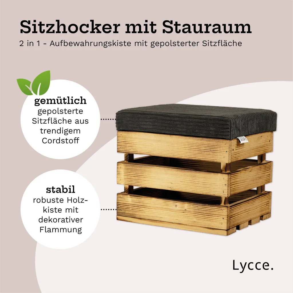 Siège d'appoint avec rangement intégré pour salon : Lycce bois et gris