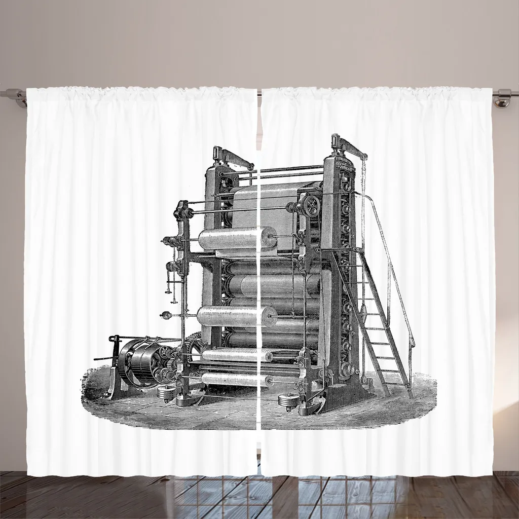 Rideau à boucles et crochets thème ingénierie rustique noir et blanc 280cm