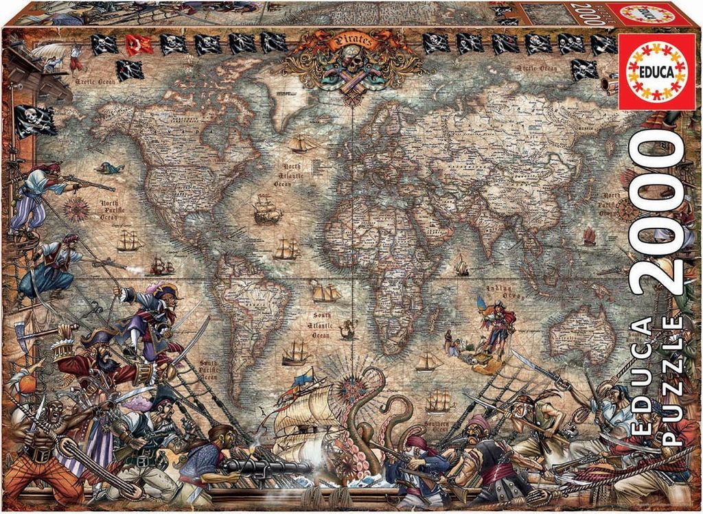 Educa - Piraten Weltkarte 2000 Teile Puzzle