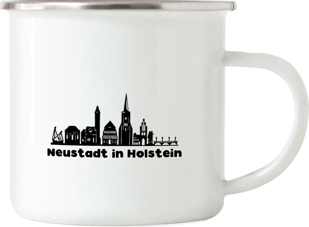 Neustadt in Holstein Lübecker Bucht Silhouette Emaille Tasse - Charmantes Design