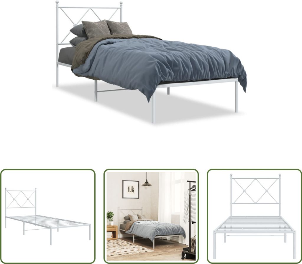 The Living Store Bettgestell mit Kopfteil Metall Weiß 80x200 cm