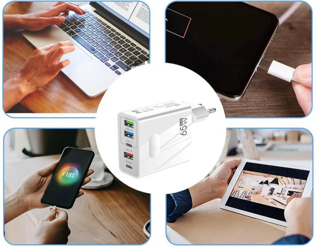 Chargeur rapide 65W GaN Cube PD 3.0 et QC 3.0 polyvalent à 5 sorties USB - 3