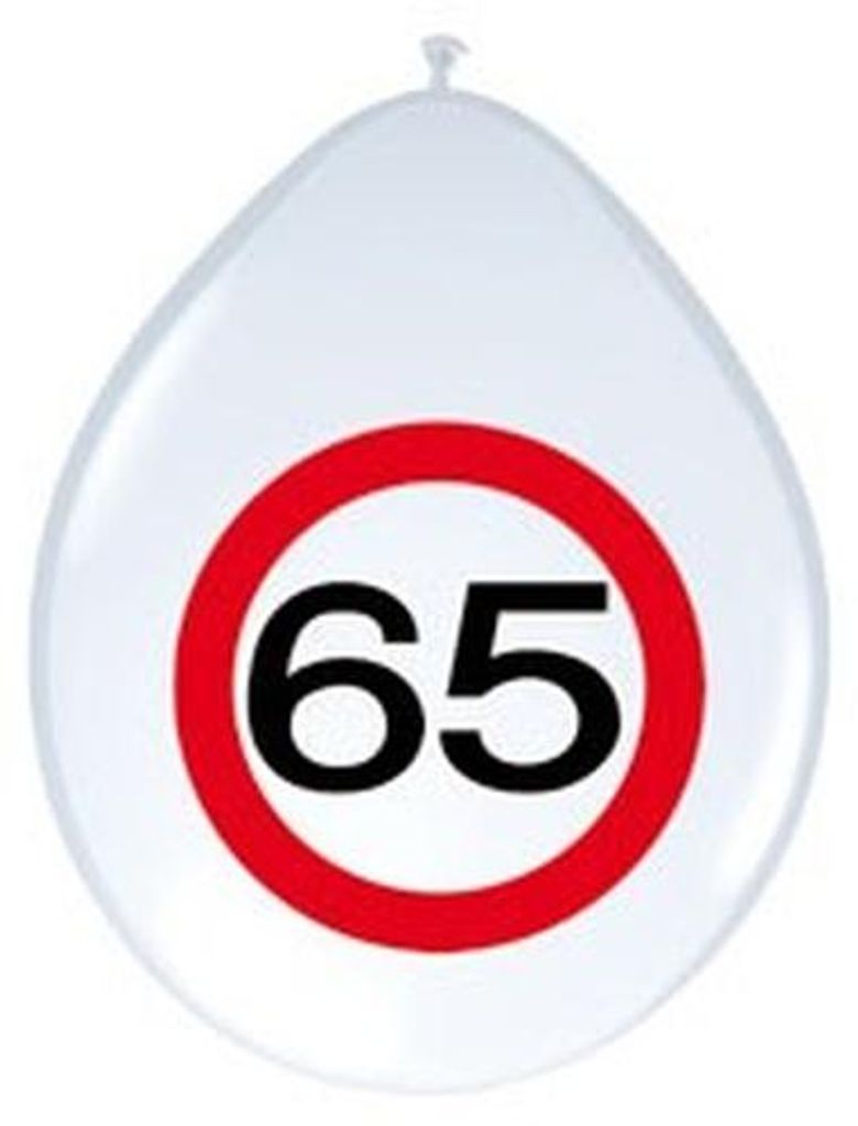 65. Geburtstag Verkehrsschild 8 Luftballons Produktbild 