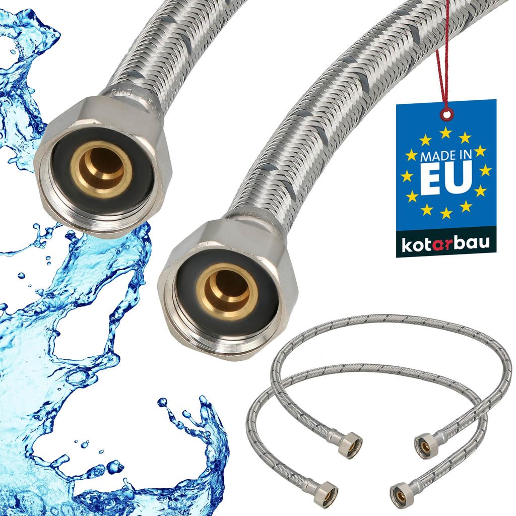 KOTARBAU 2er Set Flexschlauch 1/2 Zoll Wasserschlauch 90cm Panzerschlauch 1/2“x1/2“ Anschlussschlauch Armatur Schlauch Wasserhahn Edelstahlum...