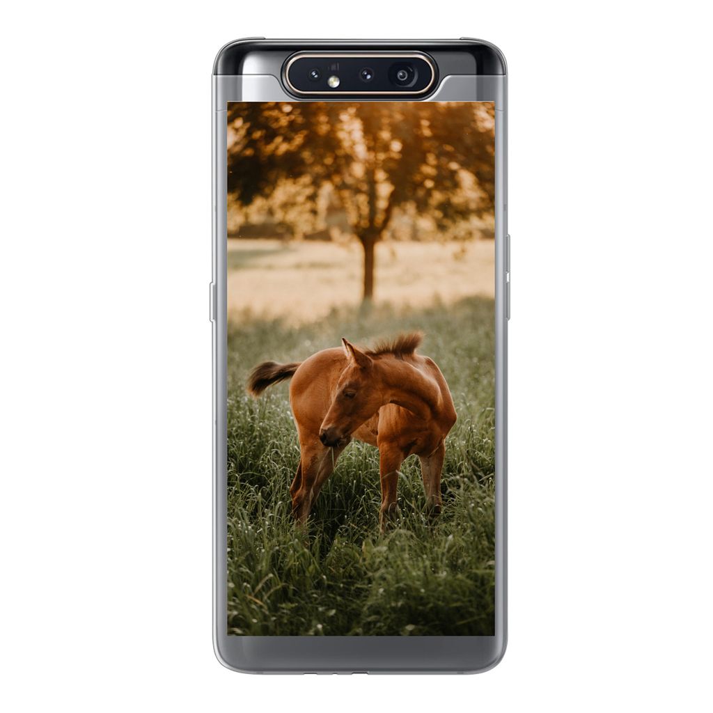MuchoWow Handyhülle Schutzhülle Hülle für Samsung Galaxy A80 Pferd - Gras - Baum Silikon Softcase Handy Hülle - Schutzdeckel