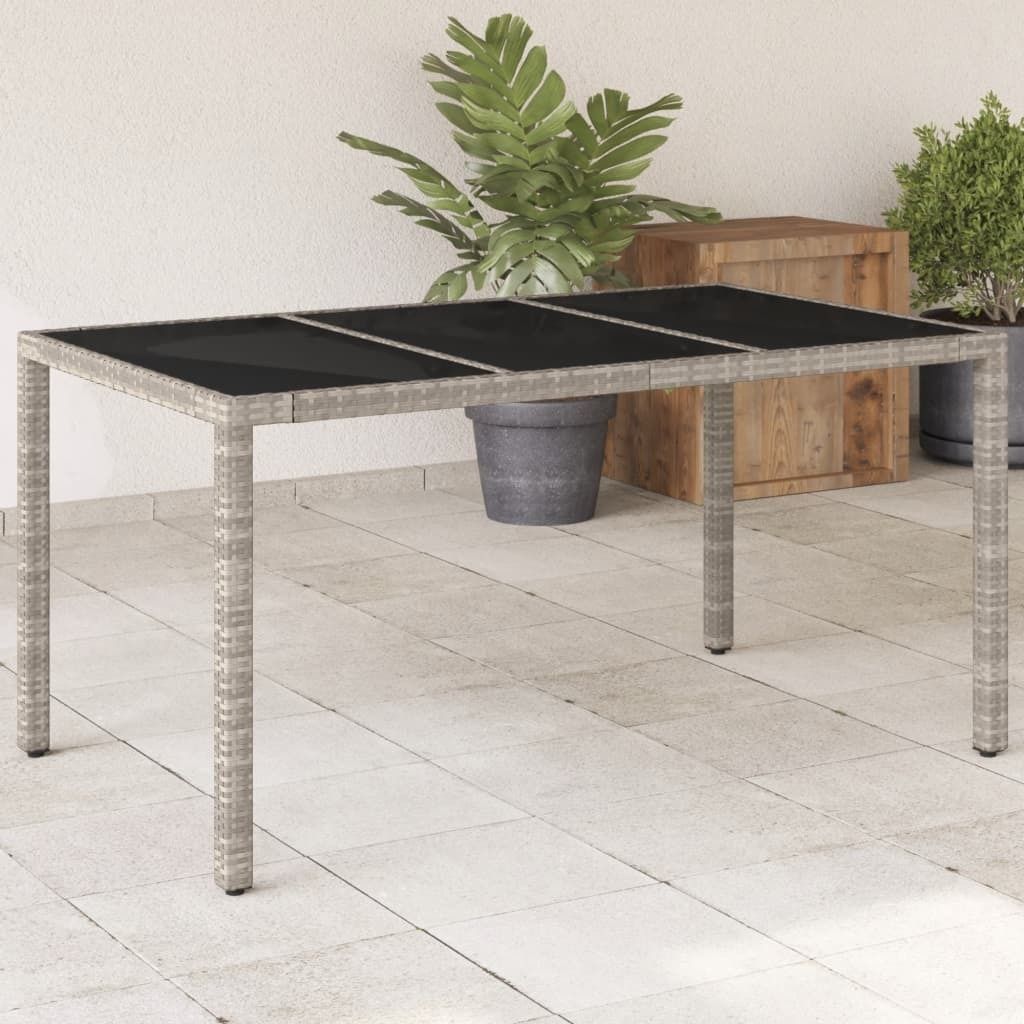 ZMH Gartentisch mit Glasplatte Hellgrau 150x90x75 cm Poly Rattan