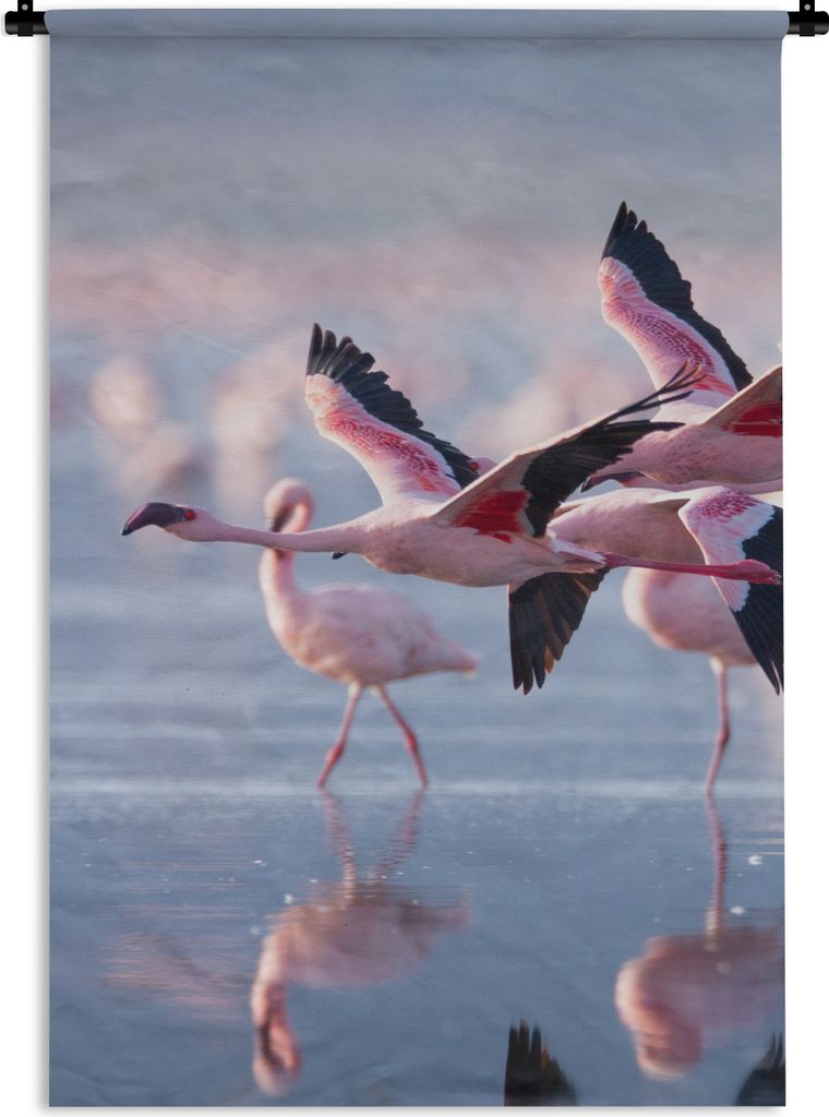 MuchoWow Wandteppich Wandbehang Flamingo - Vogel - Wasser - Rosa 90x135 cm Tapisserie Dekoration Wandtuch - Baumwolle - Wandskulptur