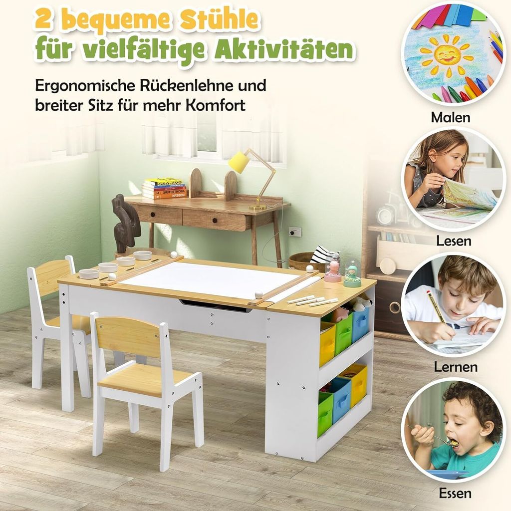 Clevich Kindertisch Mit 2 Stühlen - Höhenverstellbares Tisch-Set Für Kinder 2-10 Jahre, Maltisch, Gelb
