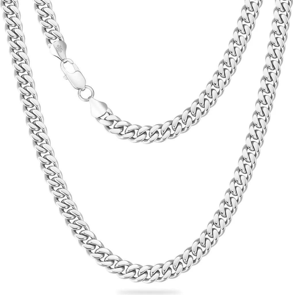Catena a cordoncino da uomo in acciaio inox 9 mm, collana Cuban Link argento 61 cm