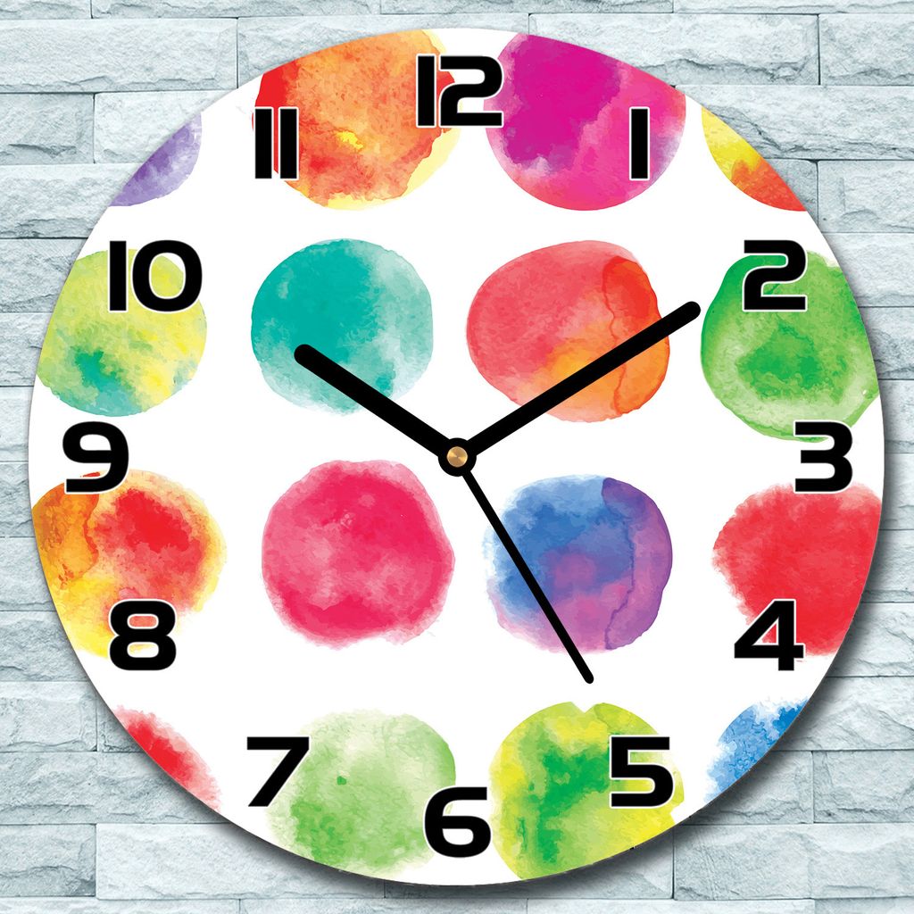 Wanduhr aus Glas Rund fi 30 Große Bunte Kreise Quarz Deko Schlafzimmer Büro