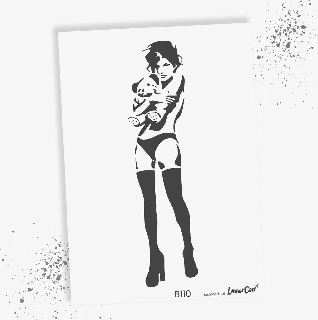 LaserCad Schablonen BANKSY Streetart  (B110, Girl Hugging Teddy, DIN A2) Stencil für Graffiti, Airbrush, Deko