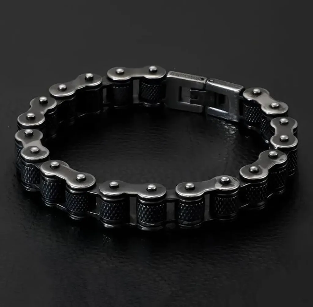 Gourmette Homme Maillons Chaîne de Moto Acier Noir de 23 cm Robuste