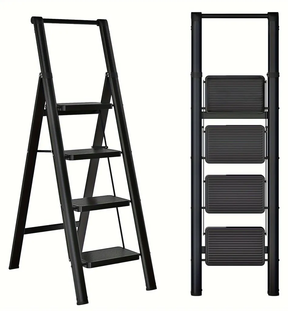 Escabeau stable 4 marches : solution anti-chute avec marches larges XL