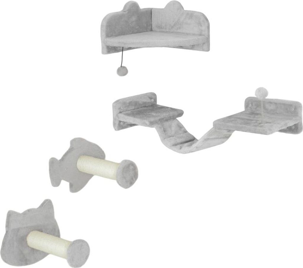 Katzentreppen-Set, 4-teilig, Kratzmöbel mit Sisal-Stufen, doppelter Plattform, Hellgrau