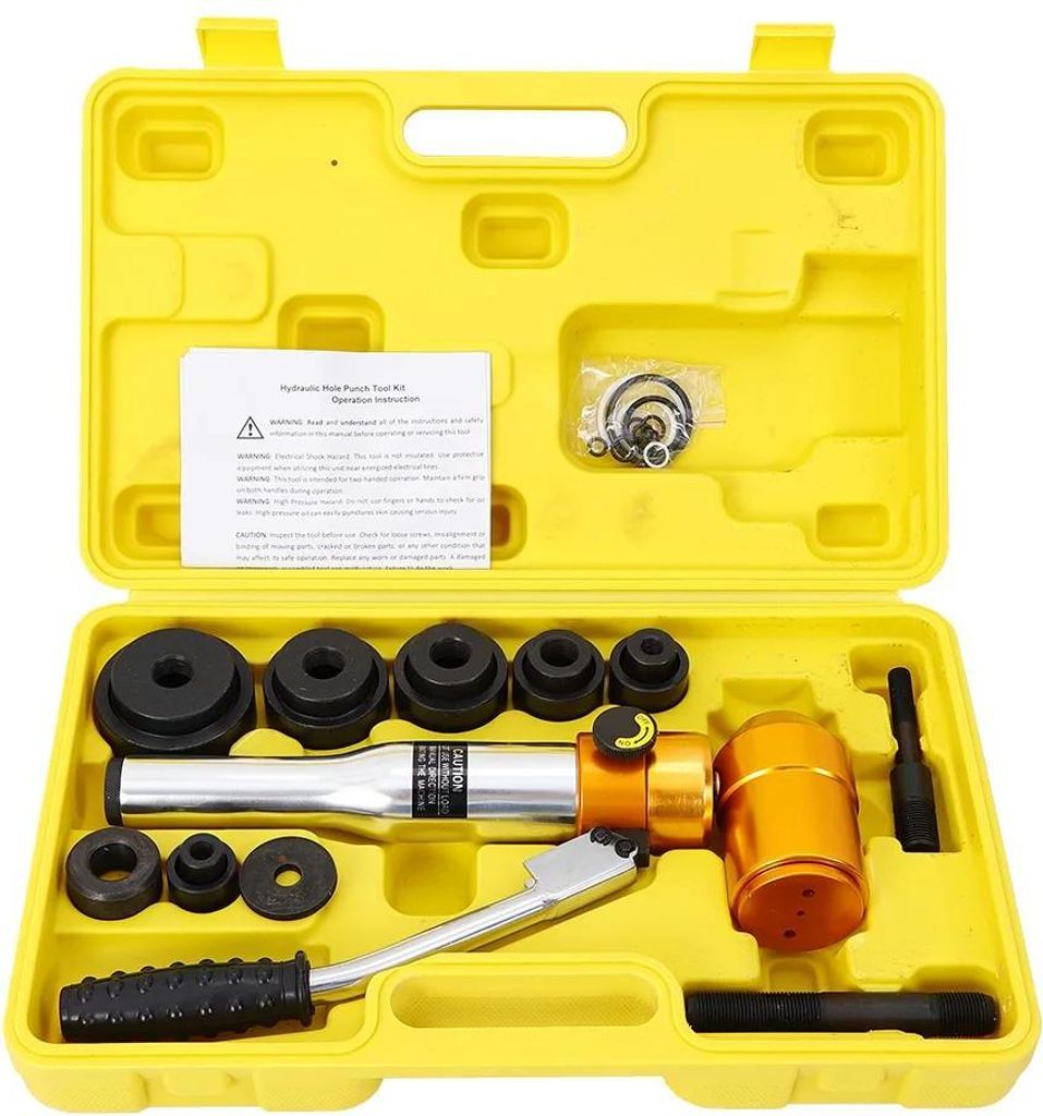 Hydraulisches Lochstanzen-Set - TPA-8 - 90 kN - 6 Matrizen - Hub 22 mm - Lochgrößen 22,5–60,8 mm - Stahl ≤3,2 mm - Gelb