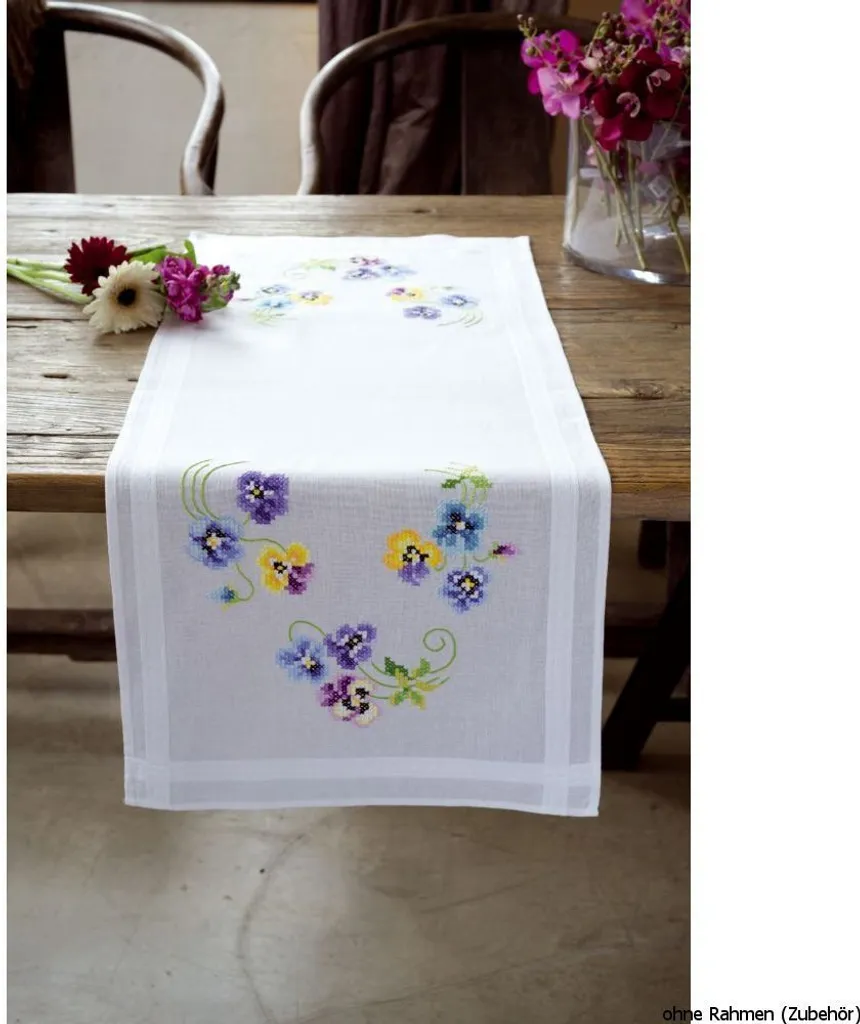 Regalo Kit Ricamo Vervaco - Runner da Tavola con Viole del Pensiero