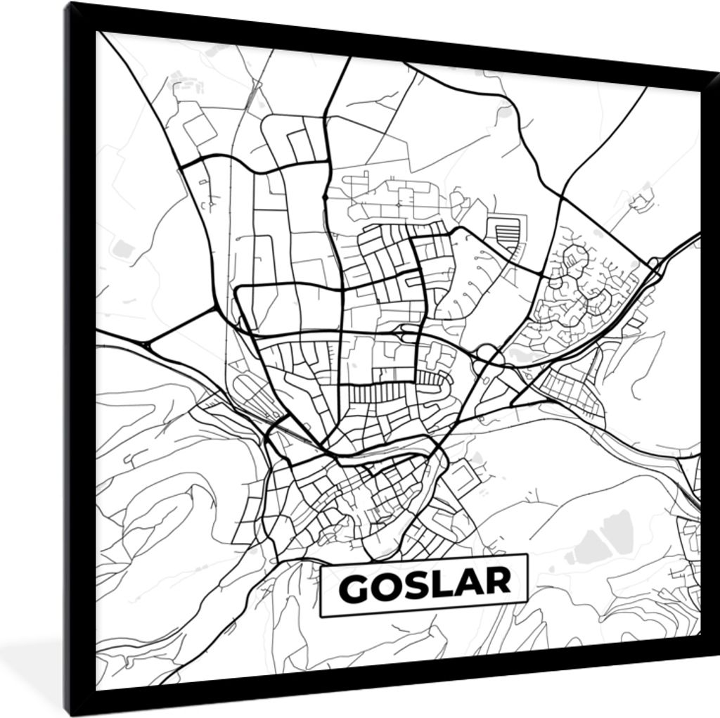 MuchoWow Gerahmtes Poster Karte - Goslar - Stadtplan 40x40 cm - Poster mit Schwarzem Bilderrahmen Wandposter Rahmen Foto Bilder - Mit Rahmen - Wa...