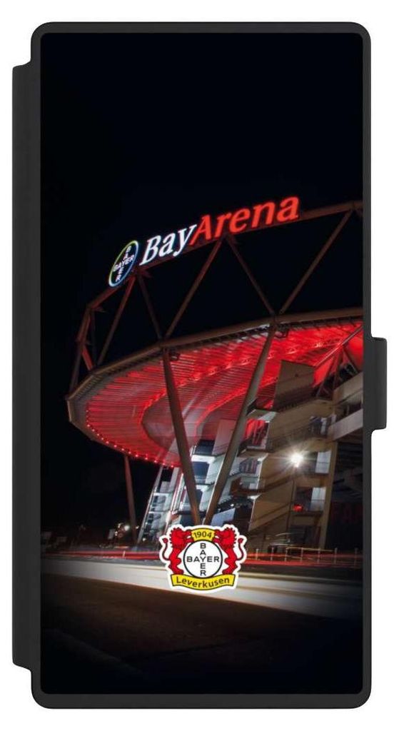NIVOCASE Klapphülle für Samsung Galaxy S23 Ultra Handyhülle aus Kunst Leder NIVOflip schwarz Bayer 04 Leverkusen Offizielles Lizenzprodukt Stadion