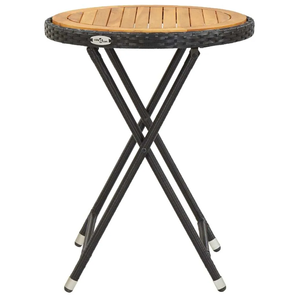 SYFAX Tavolino da Tè Nero 60 cm Polyrattan e Acacia | Arredo Esterno