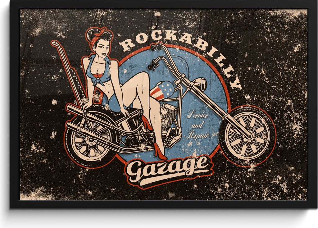 MuchoWow MuchoWow Gerahmtes Poster Mancave - Motor - Frauen - Retro 60x40 cm - Poster mit zchwarzem Bilderrahmen - Printing - Wanddeko Schlafzi...