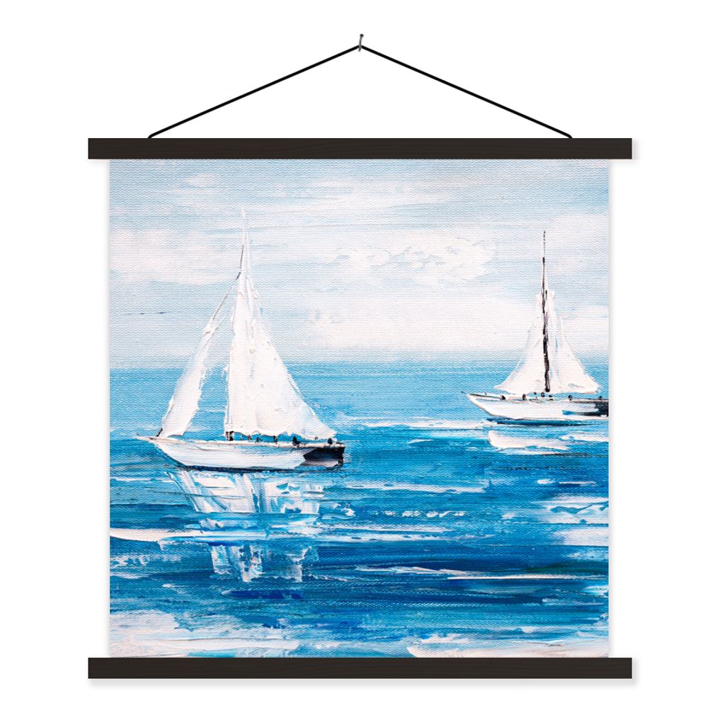 MuchoWow Textilposter Malerei - Ölfarbe - Boot - Wasser 90x90 cm mit schwarzem Rahmen - Magnetisches