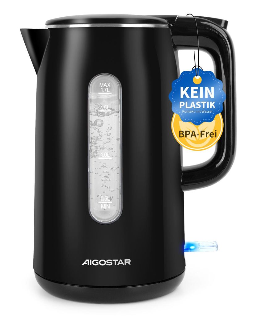 Aigostar - Edelstahl Doppelwand Elektrischer Wasserkocher mit Wasserstandsanzeige
