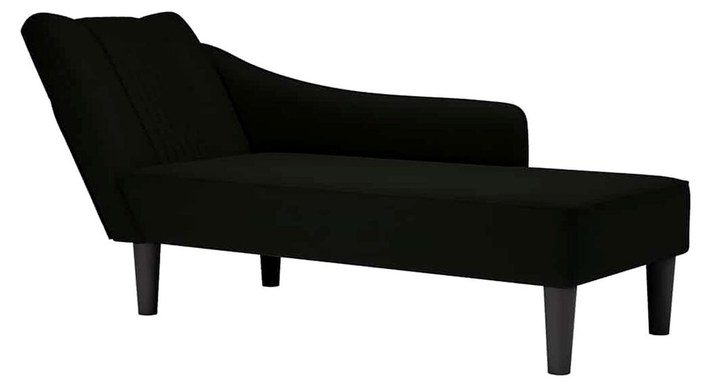 Chaiselongue mit rechter Armlehne in Schwarz aus Samt, Loungesessel, Liege, Schlafsessel, Fernsehsessel für Wohnzimmer, Schlafzimmer und Büro