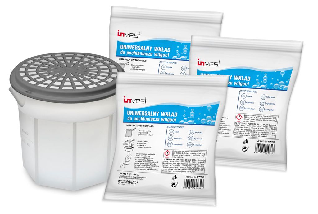 Invest - Luftentfeuchter, Raumentfeuchter mit Ausgießer, ink. 3x 250g Granulat, ohne Strom, reduziert Schimmel und Gerüche