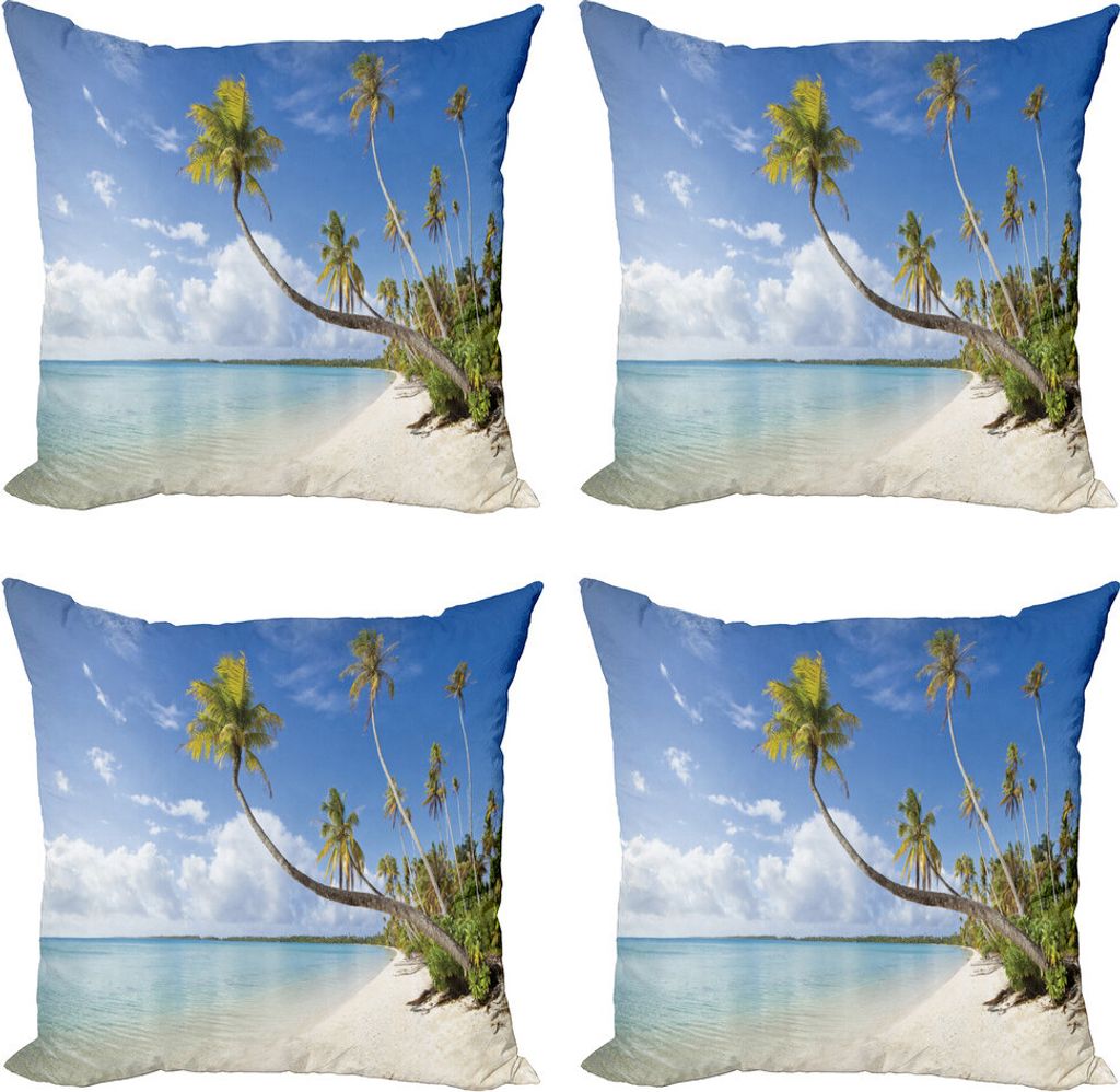 ABAKUHAUS Fidschi Kissenbezug Set (4 Stück), Tropical Beach und Palm-Blätter, Moderner Doppelseitiger Digitaldruck, 45 cm x 45 cm, Azure Blue Oli...
