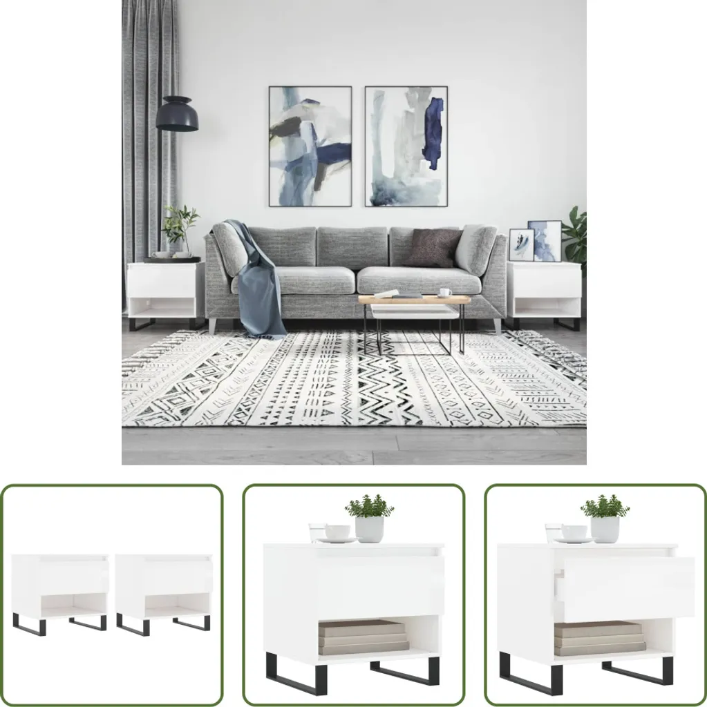 Set 2 Tavolini Bianco Lucido 50x46x50 cm: Salvaspazio The Living Store