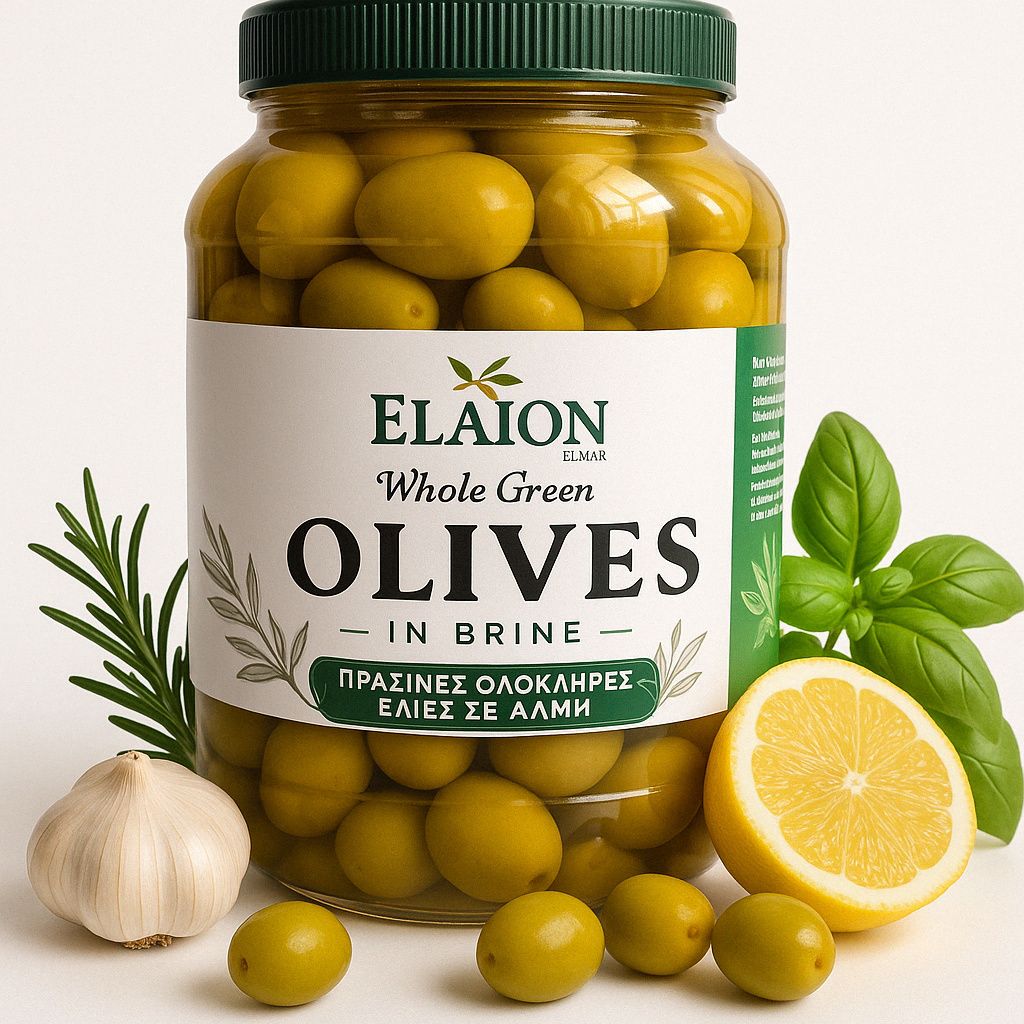 Elaion Elmar Grüne Oliven in Lake 1 kg – Griechische Produktbild 