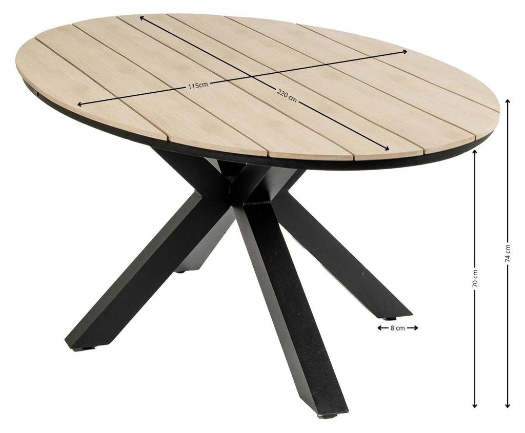 Ovaler Gartentisch | Limasol 220 x 115 cm | Polywood & Aluminium | Holz