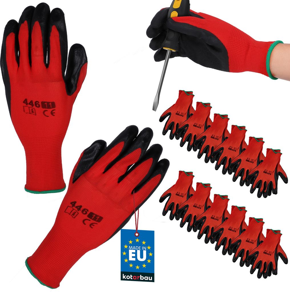 KOTARBAU 12er Set Handschuhe Arbeitshandschuhe Anti-Rutsch Latex beschichtete Arbeitshandschuhe Größe 11 Red Herren Werkstatt Zubehör Winter G...