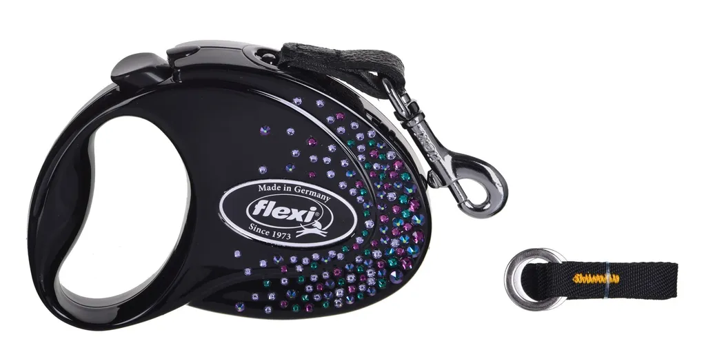 Laisse rétractable pour chien luxe FLEXI Glam Splash Mystic noire et strass