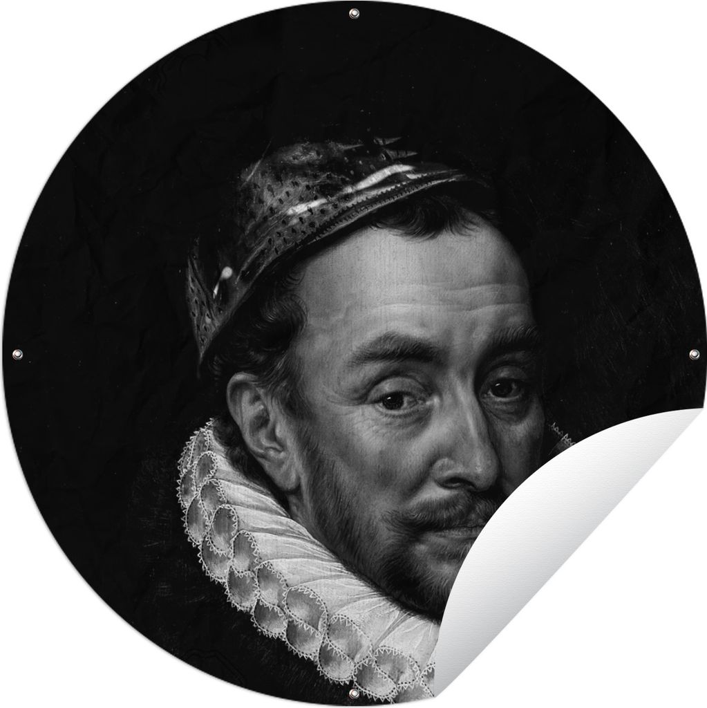 MuchoWow Gartenposter Outdoor-Poster Rund Porträt von Wilhelm I. - Adriaen Thomasz - Schwarz und Weiß Ø 90 cm Gartendeko Rundes Poster draußen