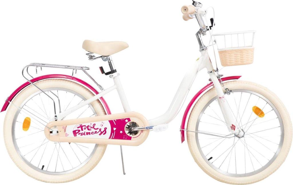 Kinderfahrrad 50 cm – mit Stützrädern, Fahrradkorb & Gepäckträger – Für Kinder 3–10 Jahre – Weiß