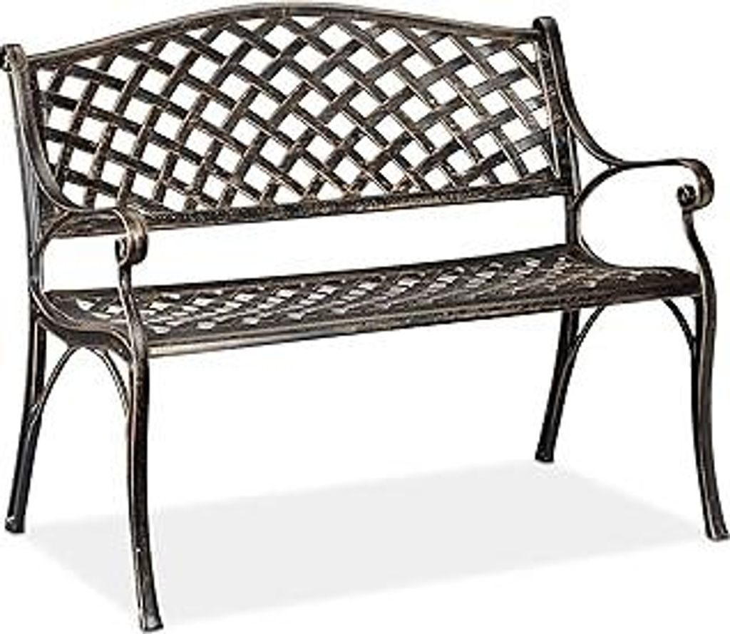 Gartenbank, Garten & Balkon, 2-Sitzer, antikes Design, Aluminium Sitzbank, HBT: 82x102x60 cm, schwarz-bronze