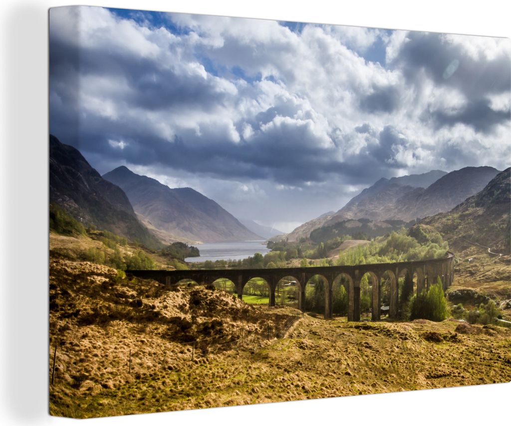 OneMillionCanvasses - Leinwandbilder - 140x90 cm, Schottland - Brücke - Berg, Wandbilder Kunstdruck Wanddekoration