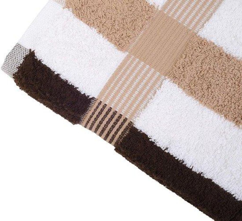 Famanu Handtuchset 2er, 50 x 100 cm, 100% Baumwolle, weich und saugfähig, gestreiftes Design in Braun- und Weißtönen